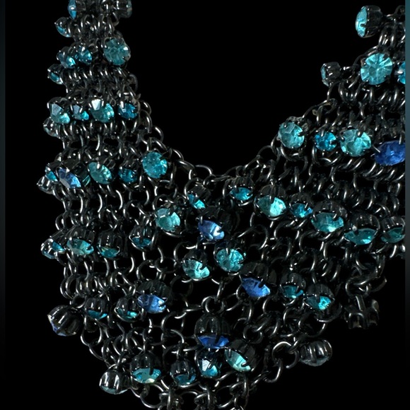 Lane Bryant Bib Necklace. Black Chain Mesh Style with Acrylic stones.(F-S) - Picture 2 of 6